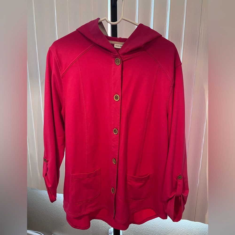 Women’s Susan Graver Pink Button Up Sweater Size Large
